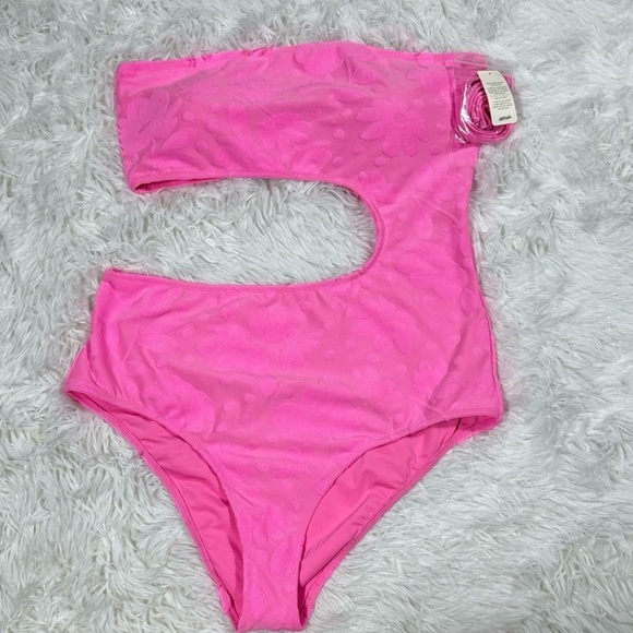 Aerie One Piece Size XL Terry Cut Out Strapless Neon Pink Swimsuit NWT - Picture 4 of 6